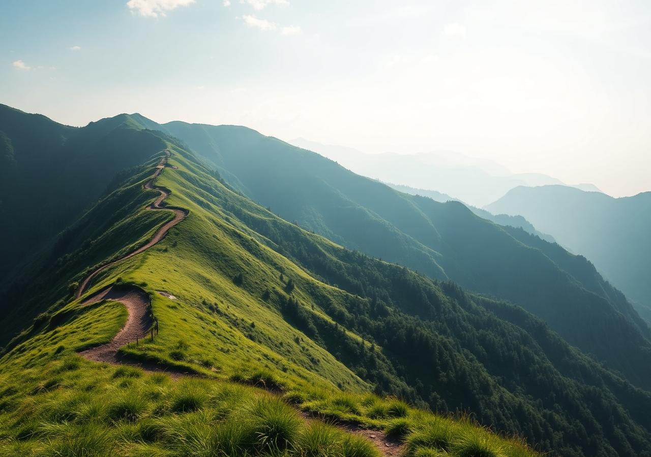 A path through green mountains